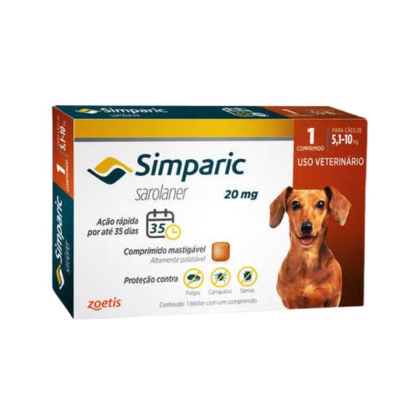 Simparic 20 mg  5,1 a 10 Kg 1 Comprimido Fracionado