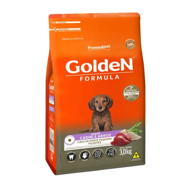 Ração Golden Formula Carne e Arroz Filhotes Pequeno Porte Mini Bits 3KG