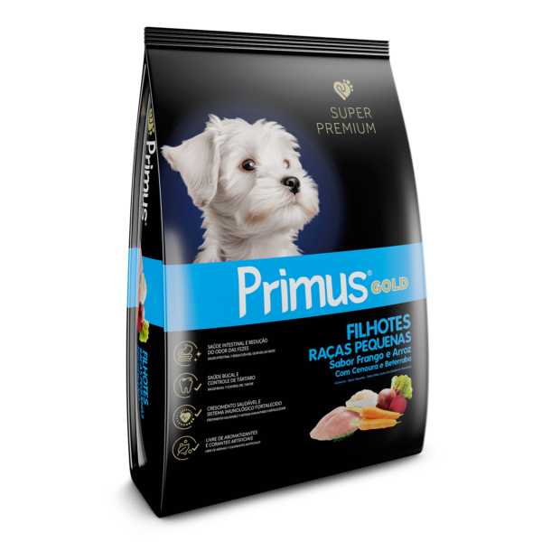 Ração Primus Gold Super Premium Sabor Frango e Arroz com Cenoura e Beterraba para Cães Filhotes de Raças Pequenas - 3kg